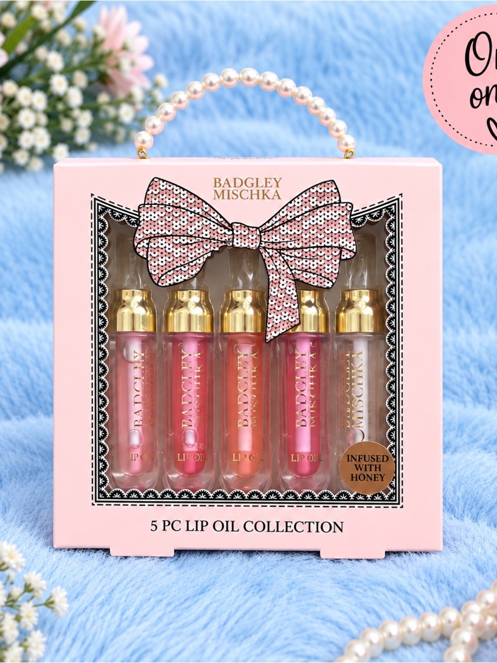 Badgley Mischka Pink and Gold Lip Balm & Gloss Set